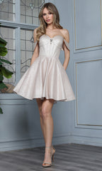 Adora Design 1090 - Off Shoulder Short Dress with Jewel Accent