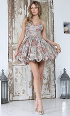 Adora Design 1094 - Floral Bubble Hem Short Dress