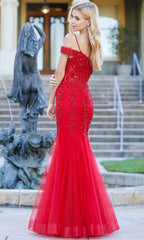 Adora Design 3005 - Beaded Lace Cold Shoulder Evening Dress