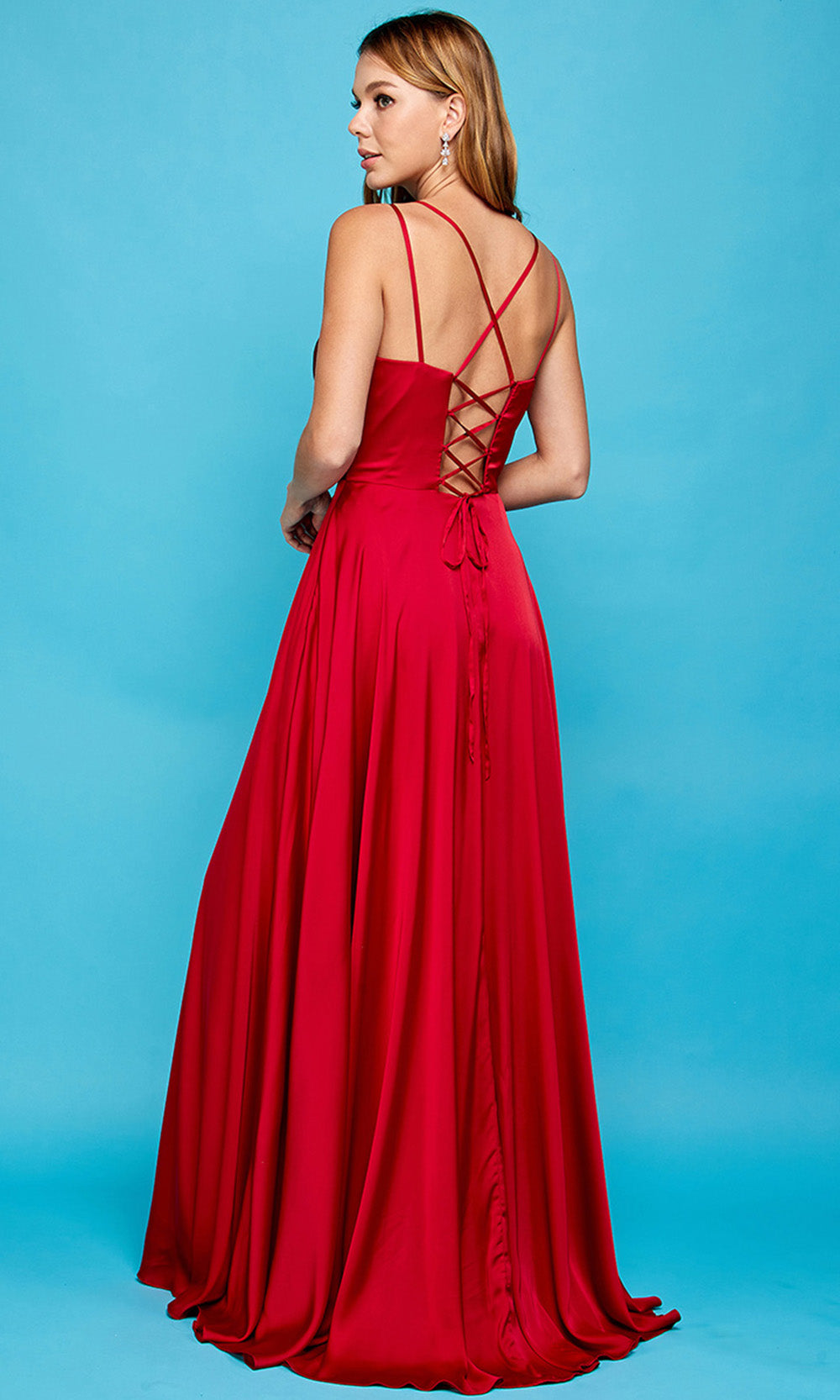 Adora Design 3013 - Lace-Up Back A-Line Dress with Double Straps