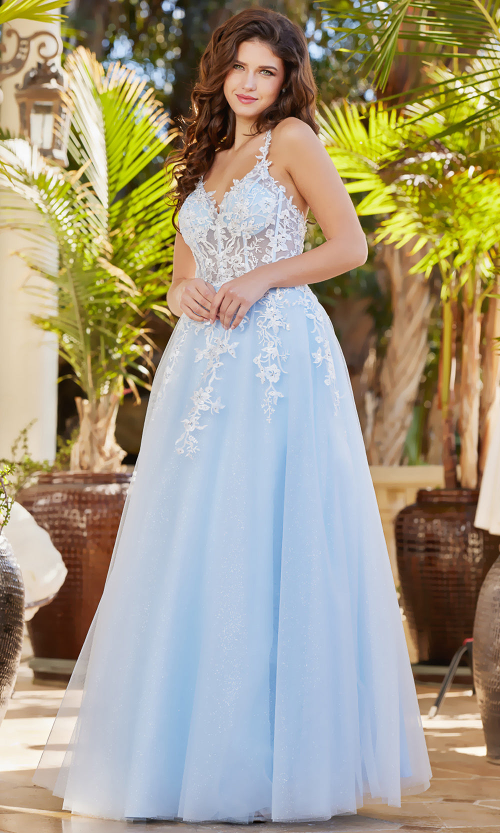 Adora Design 3089 - Crisscross Back Floral Applique Prom Dress