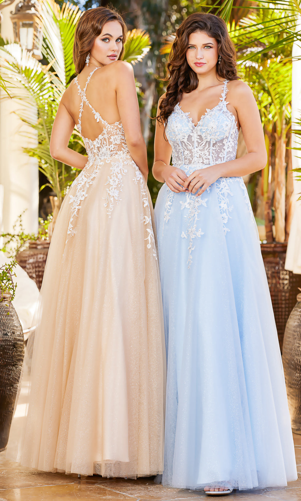Adora Design 3089 - Crisscross Back Floral Applique Prom Dress