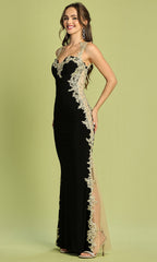 Adora Design 3115 - Embroidered Illusion Panel Sleeveless Dress