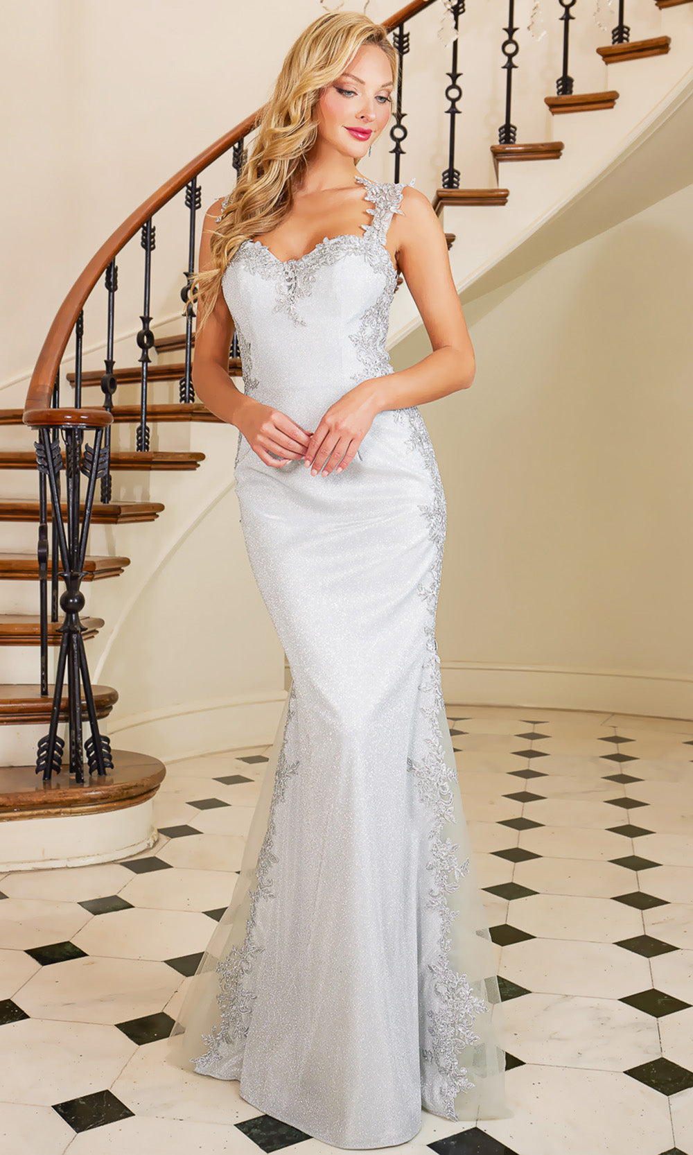 Adora Design 3116 - Cutout Back Embroidered Applique Long Dress