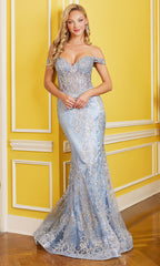 Adora Design 3123 - Off Shoulder Lace-Up Back Sparkly Dress
