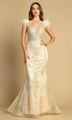 Adora Design 3130 - Feather Shoulder Mermaid Evening Dress