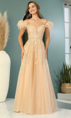 Adora Design 3143 - Feathered Sleeve Embroidered A-Line Dress