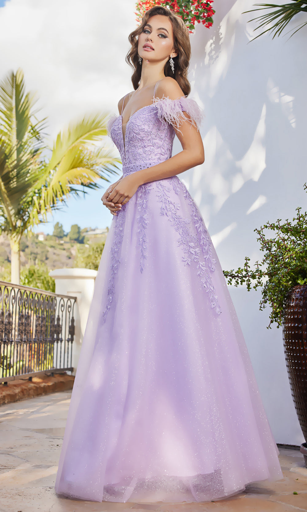 Adora Design 3143 - Feathered Sleeve Embroidered A-Line Dress