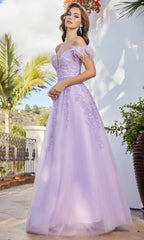 Adora Design 3143 - Feathered Sleeve Embroidered A-Line Dress