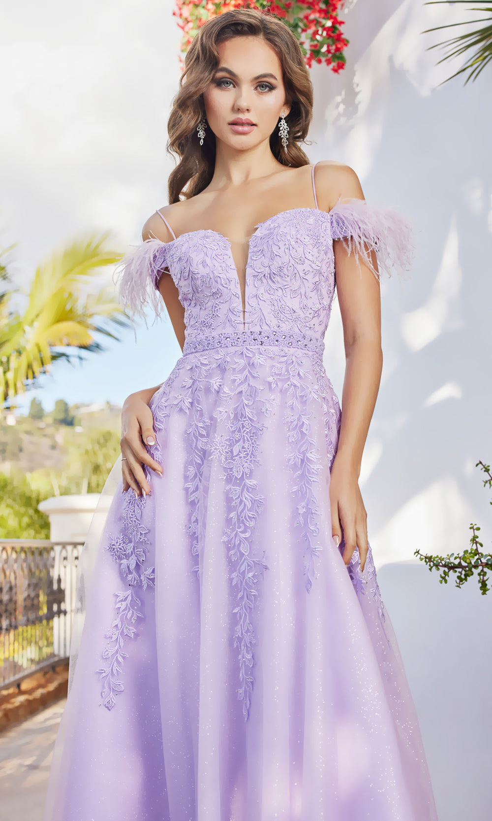 Adora Design 3143 - Feathered Sleeve Embroidered A-Line Dress
