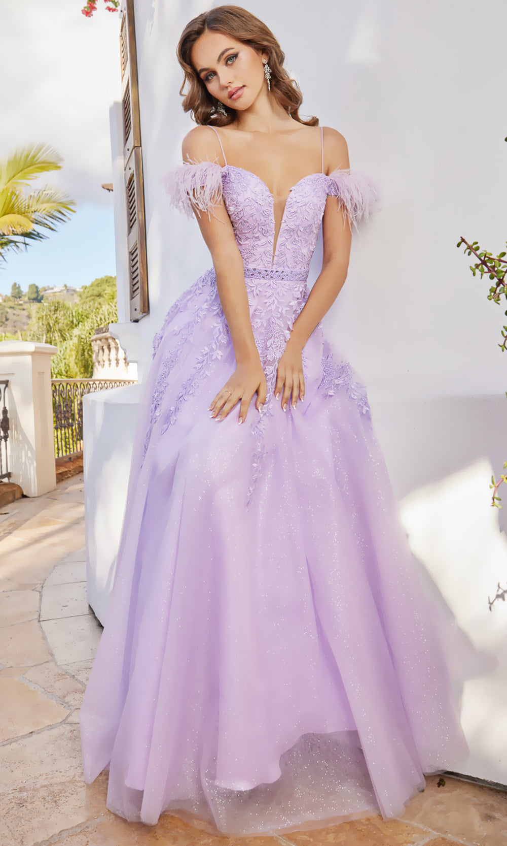Adora Design 3143 - Feathered Sleeve Embroidered A-Line Dress