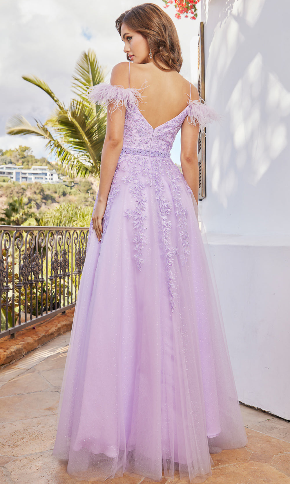 Adora Design 3143 - Feathered Sleeve Embroidered A-Line Dress