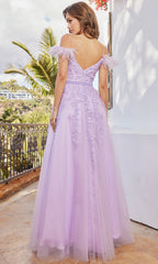 Adora Design 3143 - Feathered Sleeve Embroidered A-Line Dress