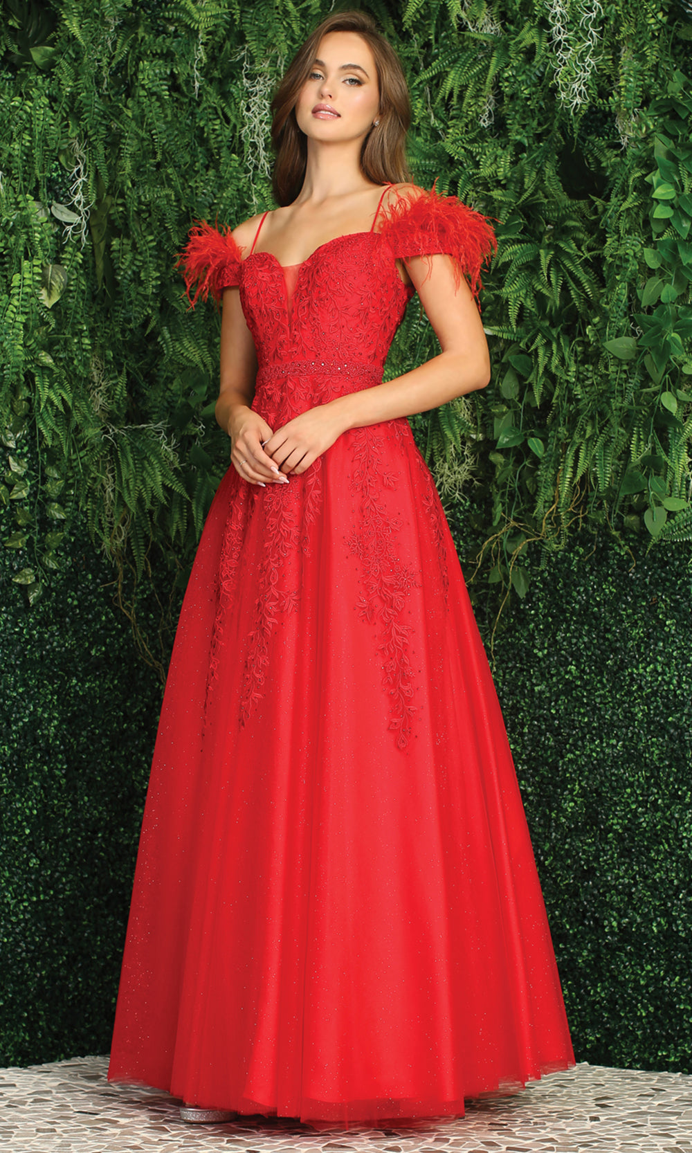 Adora Design 3143 - Feathered Sleeve Embroidered A-Line Dress