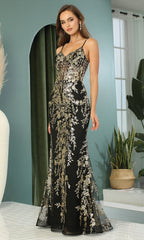 Adora Design 3158 - Floral Embellished Spaghetti Strap Prom Dress