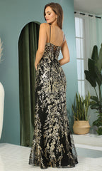 Adora Design 3158 - Floral Embellished Spaghetti Strap Prom Dress