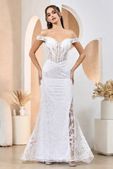 Adora Design 3168-01 - Off Shoulder Embroidered Motif Bridal Dress