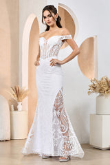 Adora Design 3168-01 - Off Shoulder Embroidered Motif Bridal Dress
