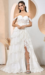 Adora Design 3174-01 - Scalloped Lace Tiered A-Line Bridal Dress