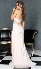 Adora Design 3180 - Deep V-Neck Applique Illusion Corset Dress
