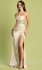 Adora Design 3188 - Cowl Neckline Lace-Up Evening Dress