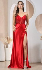 Adora Design 3190 - Beaded Illusion Corset Spaghetti Strap Dress