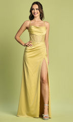 Adora Design 3193 - Cowl Neck Slit Evening Dress