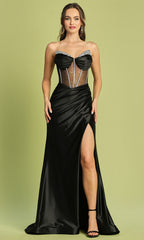 Adora Design 3197 - Crystal Trim Illusion Bodice Sheath Dress