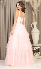 Adora Design 3202 - Sleeveless Tiered Ballgown with Slit