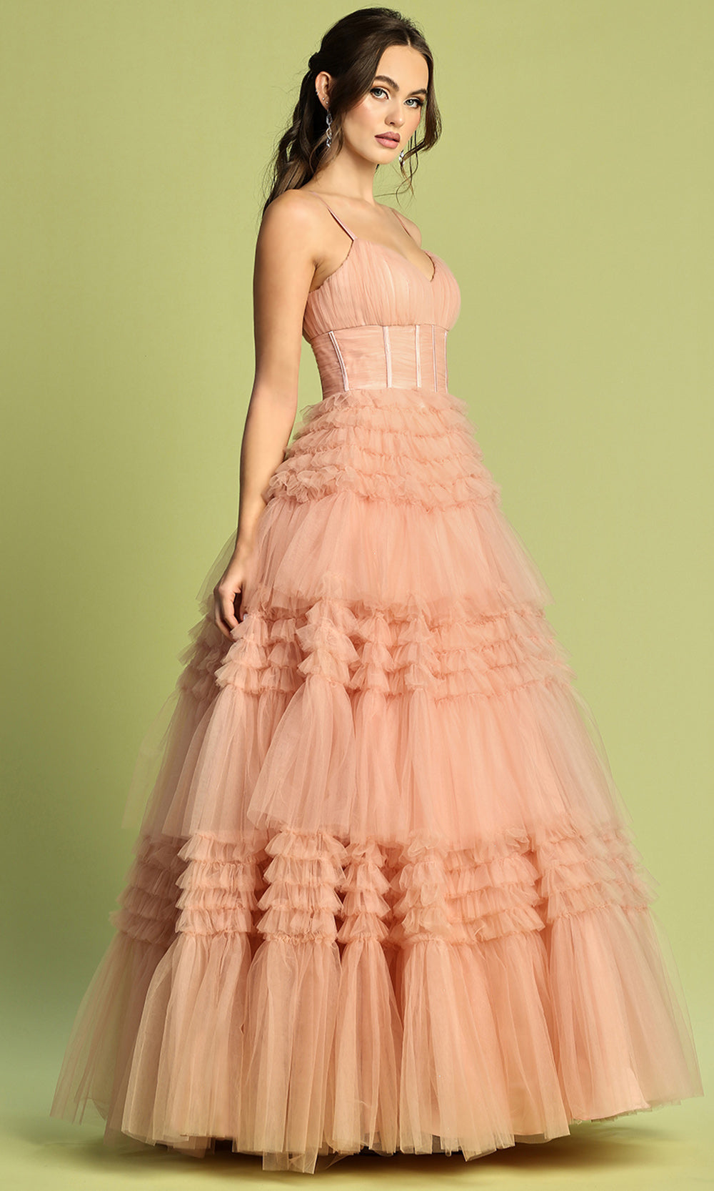 Adora Design 3202 - Sleeveless Tiered Ballgown with Slit