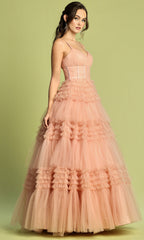 Adora Design 3202 - Sleeveless Tiered Ballgown with Slit