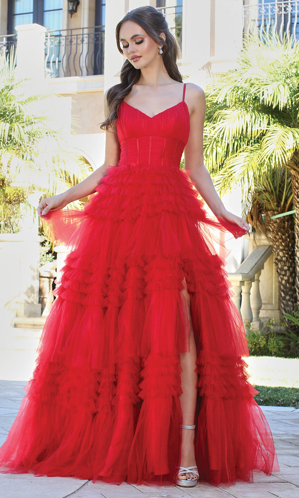 Adora Design 3202 - Sleeveless Tiered Ballgown with Slit