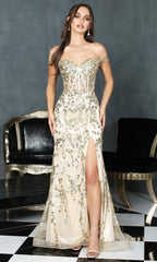 Adora Design 3206 - Sparkle Ornate Off Shoulder Prom Dress