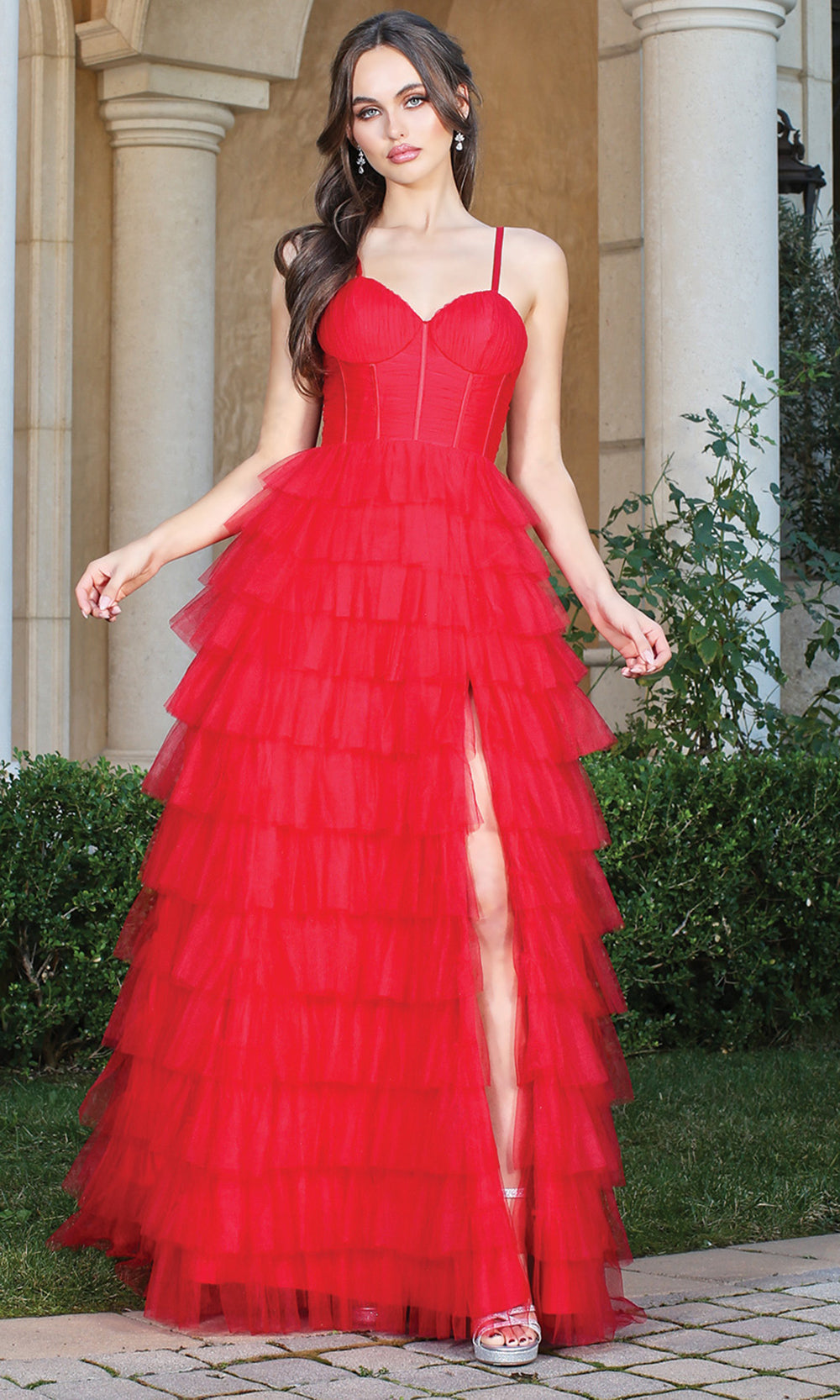 Adora Design 3209 - Tiered Ruffle Sleeveless Evening Dress