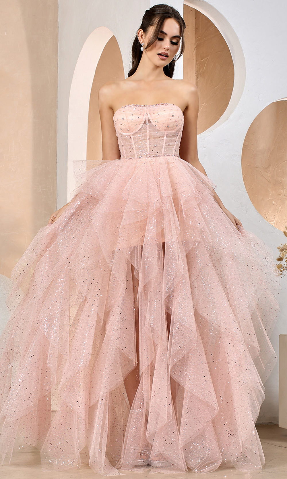 Adora Design 3210 - Ruffle Skirt Strapless Shimmer Evening Dress