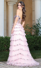 Adora Design 3213 - Off Shoulder Tiered Embellished Dress