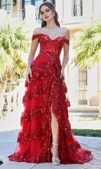 Adora Design 3214 - Tiered A-Line Off Shoulder Prom Dress