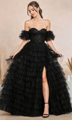 Adora Design 3215 - Puff Sleeve Tiered Ruffle Ballgown