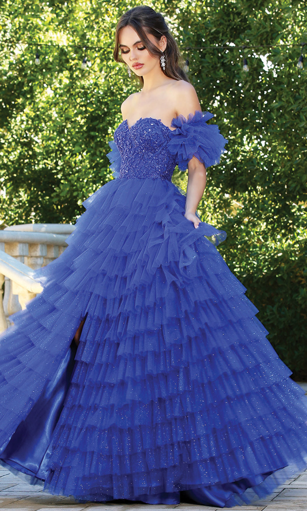 Adora Design 3215 - Puff Sleeve Tiered Ruffle Ballgown