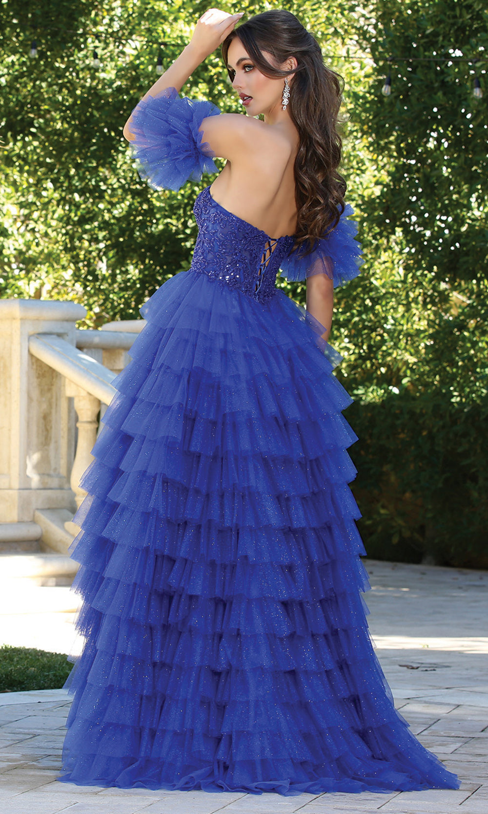 Adora Design 3215 - Puff Sleeve Tiered Ruffle Ballgown
