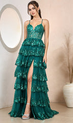 Adora Design 3218 - Sleeveless Bodice Tiered A-Line Dress