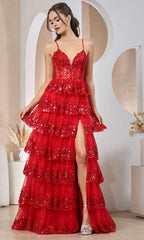 Adora Design 3218 - Sleeveless Bodice Tiered A-Line Dress