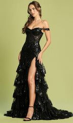 Adora Design 3220 - Off Shoulder Embellished Tiered Dress