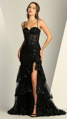 Adora Design 3221 - Scalloped Hem Floral Applique Prom Dress