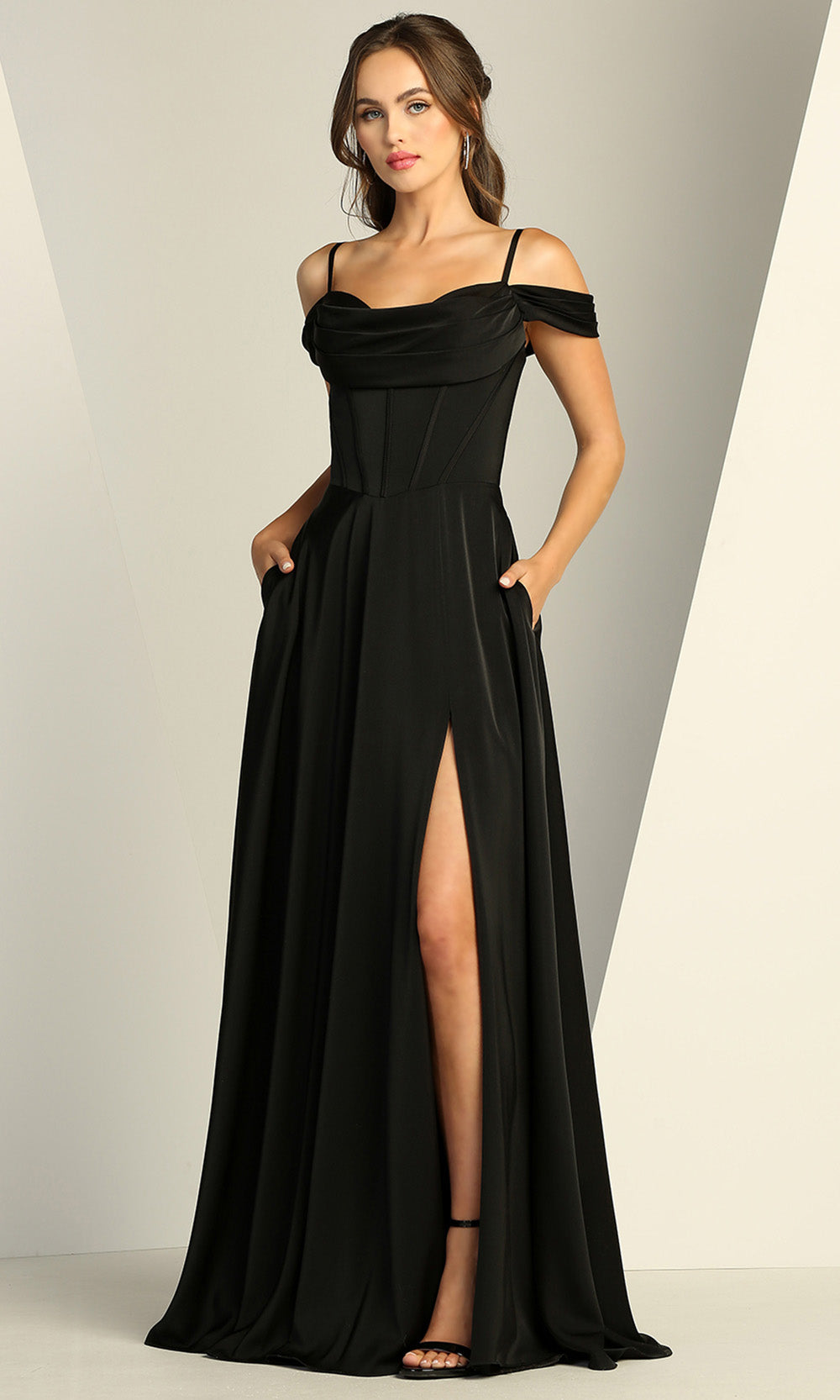 Adora Design 3229 - Cowl Neck Cold Shoulder Prom Dress
