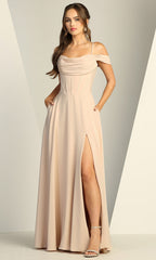Adora Design 3229 - Cowl Neck Cold Shoulder Prom Dress