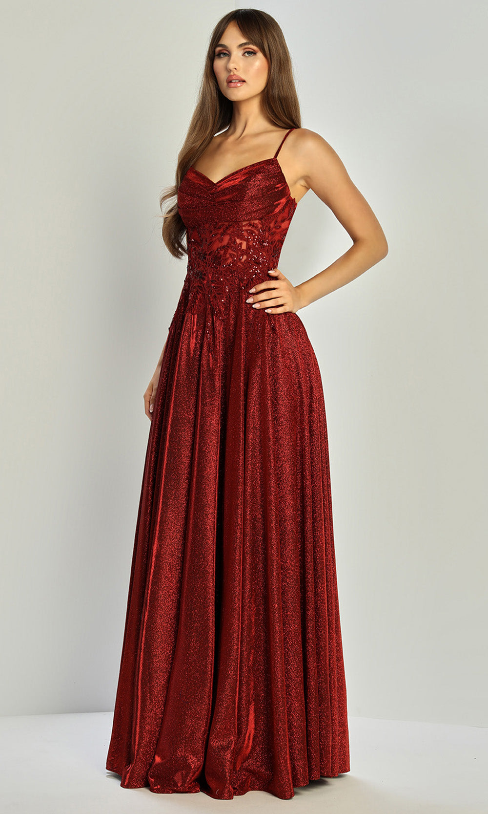 Adora Design 3232 - Spaghetti Strap Lace Applique Prom Dress