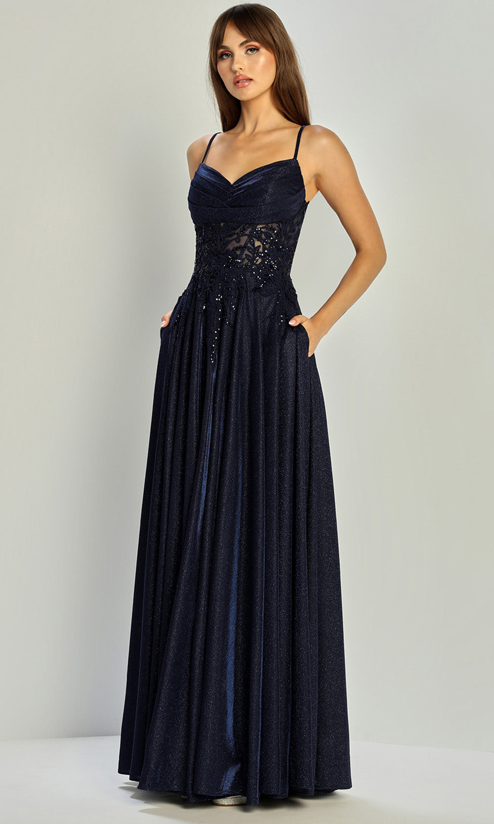 Adora Design 3232 - Spaghetti Strap Lace Applique Prom Dress