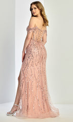 Adora Design 3238 - Off Shoulder Fringed Sleeve Prom Gown