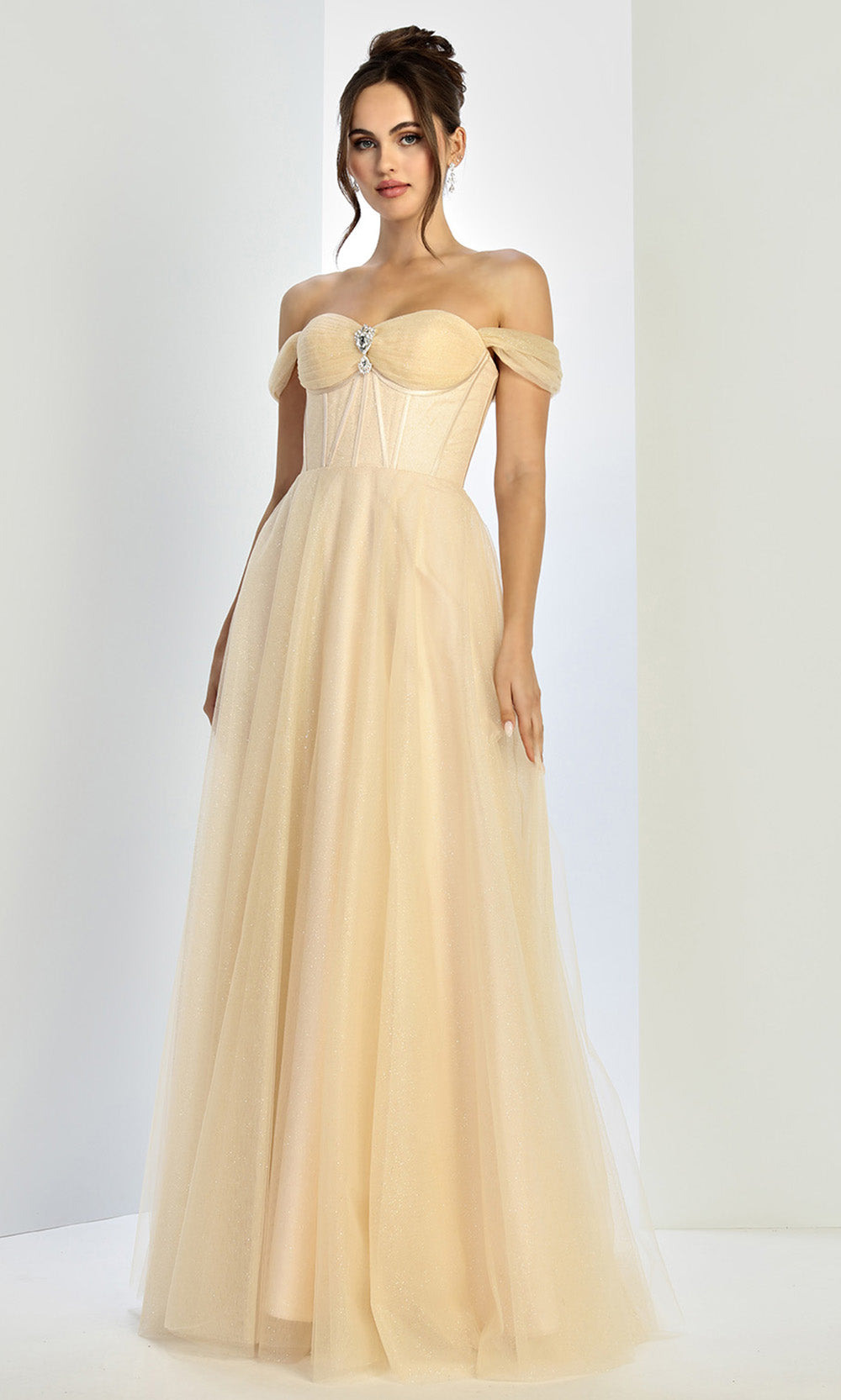 Adora Design 3244 - Beaded Brooch Off Shoulder Prom Gown